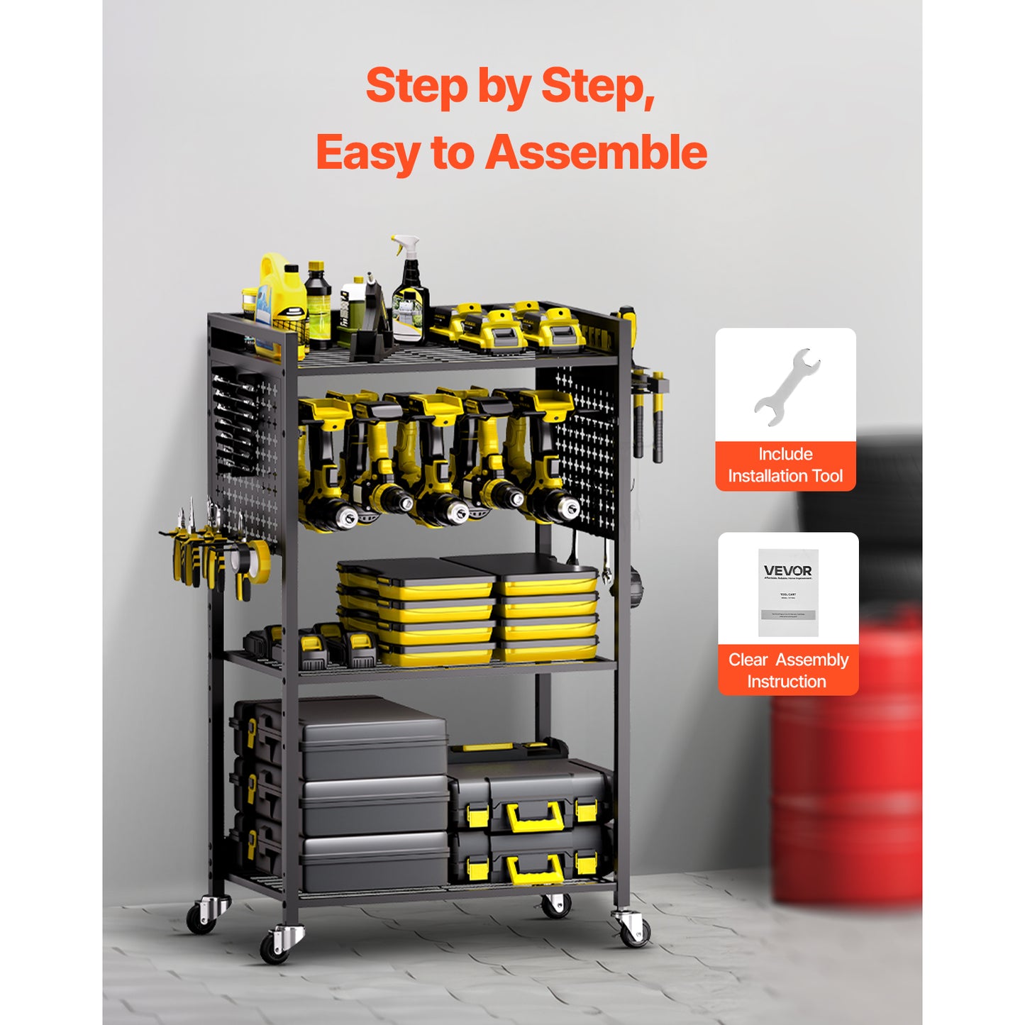 Professional 4-Tier Heavy-Duty Rolling Tool Cart