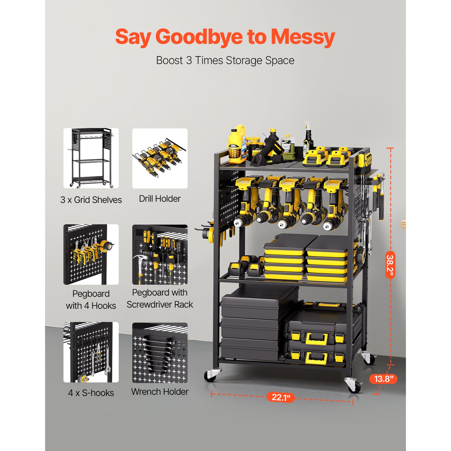 Professional 4-Tier Heavy-Duty Rolling Tool Cart